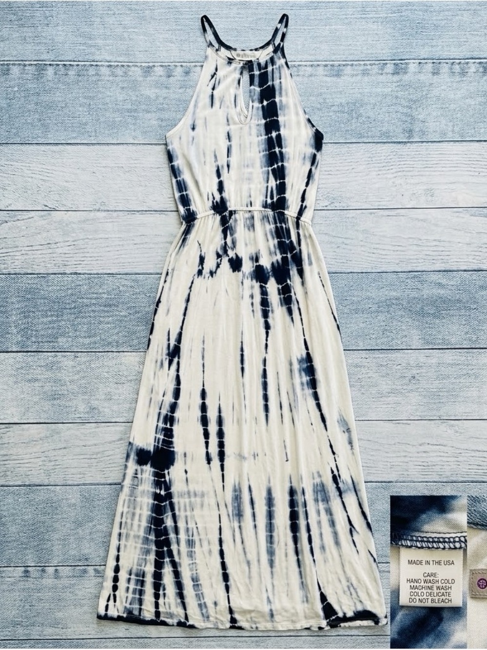 Athena Black & White Tie-Dye Halter Maxi Dress